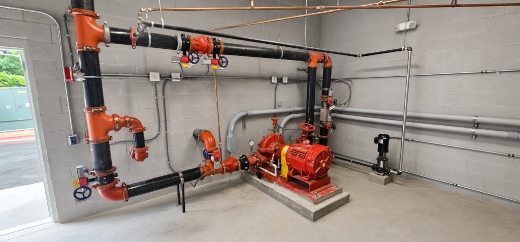 Fire pump and sprinkler piping installed by GS Fire Protection